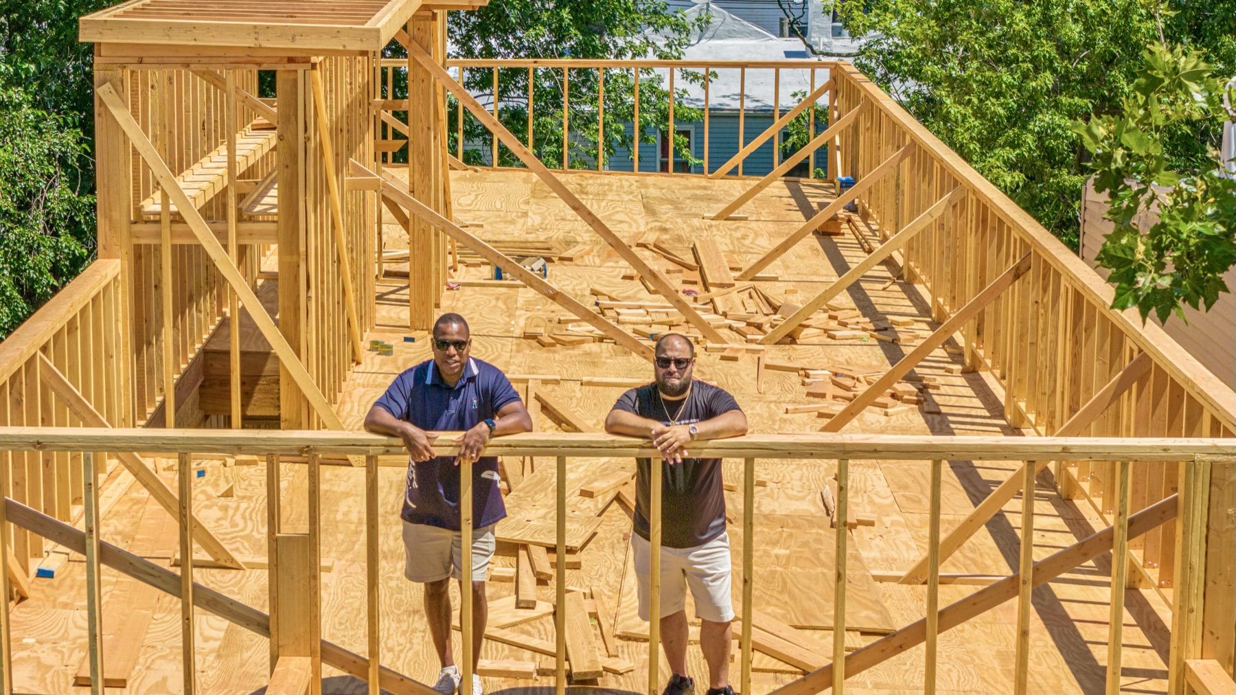 Saeed Hammond and Christopher Delgado on the framing deck of an Elevated project